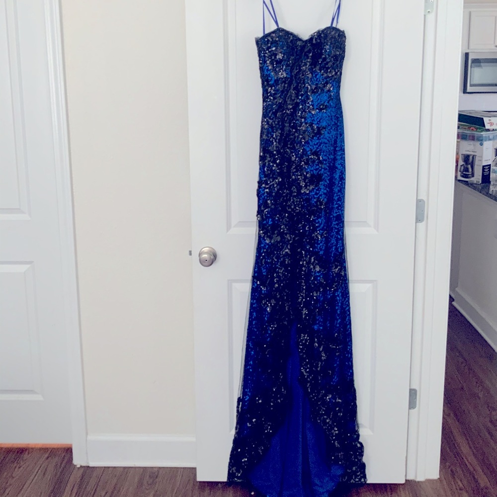 Blue and black prom dress